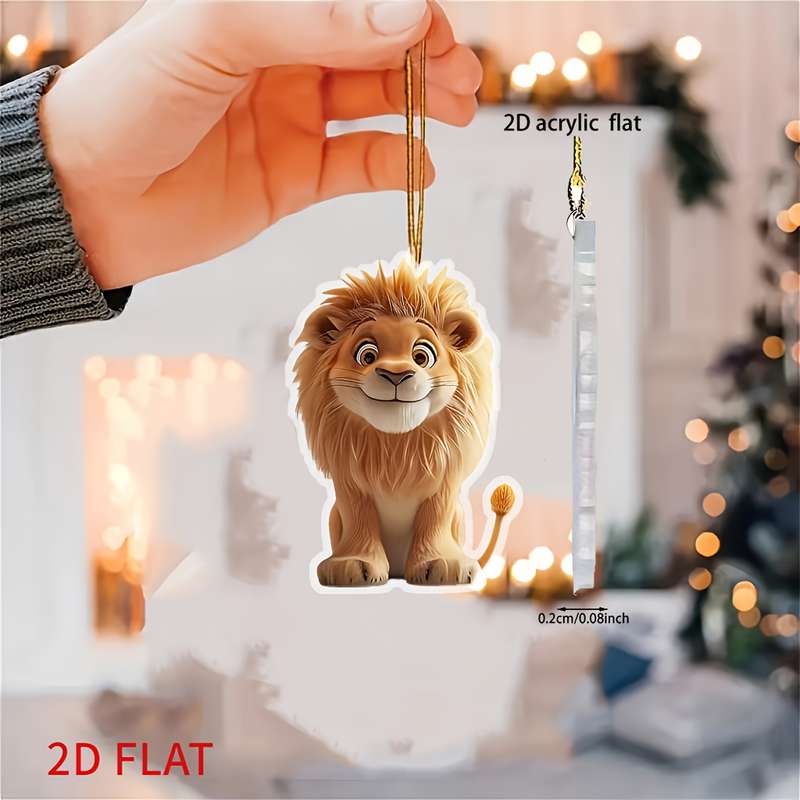 1pc 2D Flat    Acrylic Flat Lion Car Hanging Ornament Cool Rearview Mirror Decor Keychain