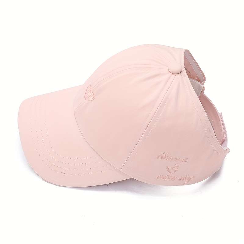 1pc Women's Lightweight Breathable Visor Cap "Have a Nice Day" Ponytail Baseball Hat Sun Protect