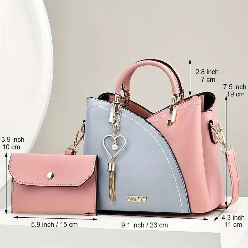 2pcs Stitched Handbag Women's Bag New Fashionable PU Molding Single Shoulder Crossbody Bag Color sen