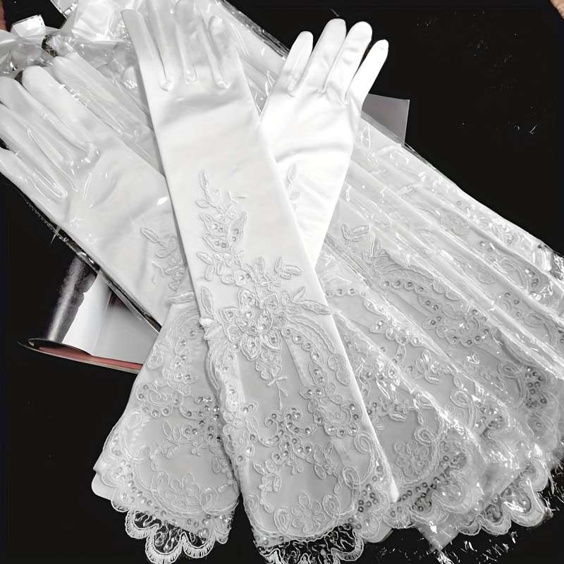 1 Pair White Lace Wedding Gloves