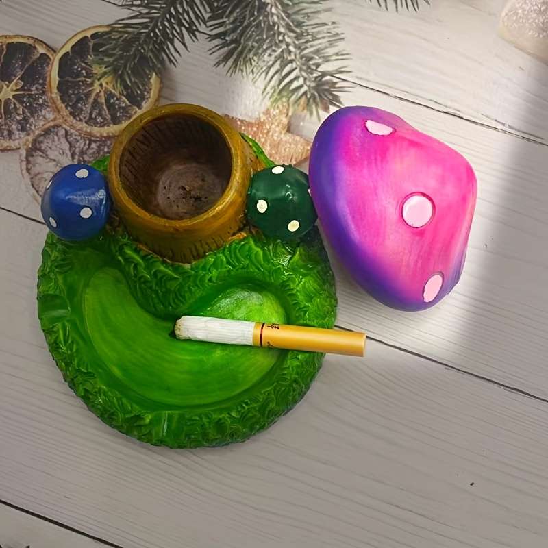 1pc Whimsical Mushroom-Shaped Resin Ashtray with Lid C Handcrafted Unique Design for Indoor Outd