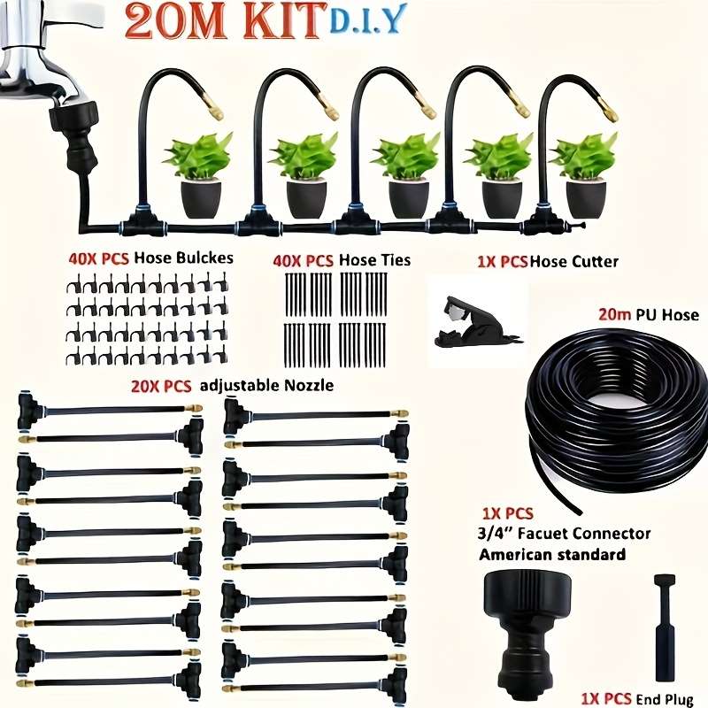 1Set 20M Automatic Watering System With Adjustable 20 Brass Nozzles