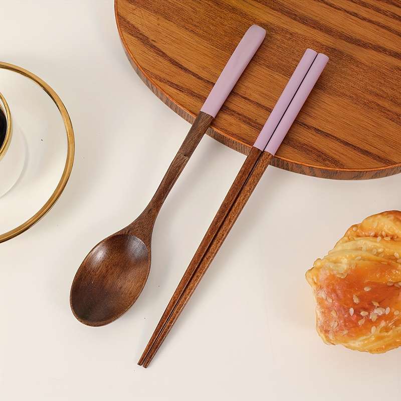 Portable Wooden Spoon Chopsticks Set Colorful Durable Kitchen Utensils for Camping Travel
