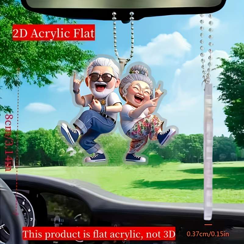 1pc 2D Flat  Joyful Grandparents  Acrylic Hanging Charm Ideal for Rearview Mirror Home Decor