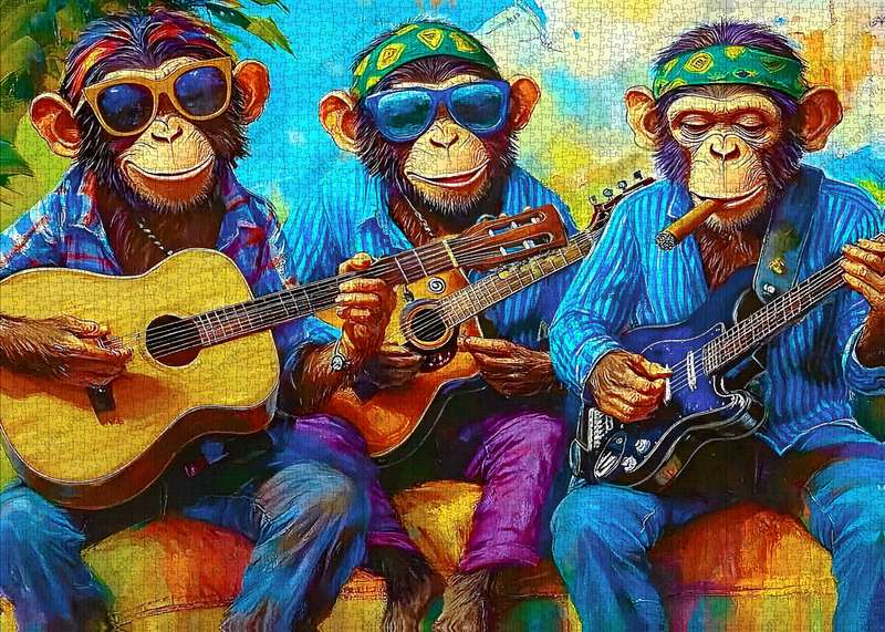 1000pcs Jigsaw Puzzle Playful Monkeys with Guitars Scene High-Quality Paper Mul