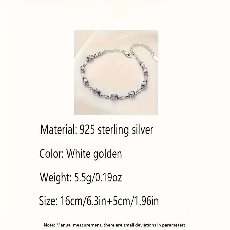 925 Sterling Silver Bracelet with Purple Cubic Zirconia - Bohemian Style