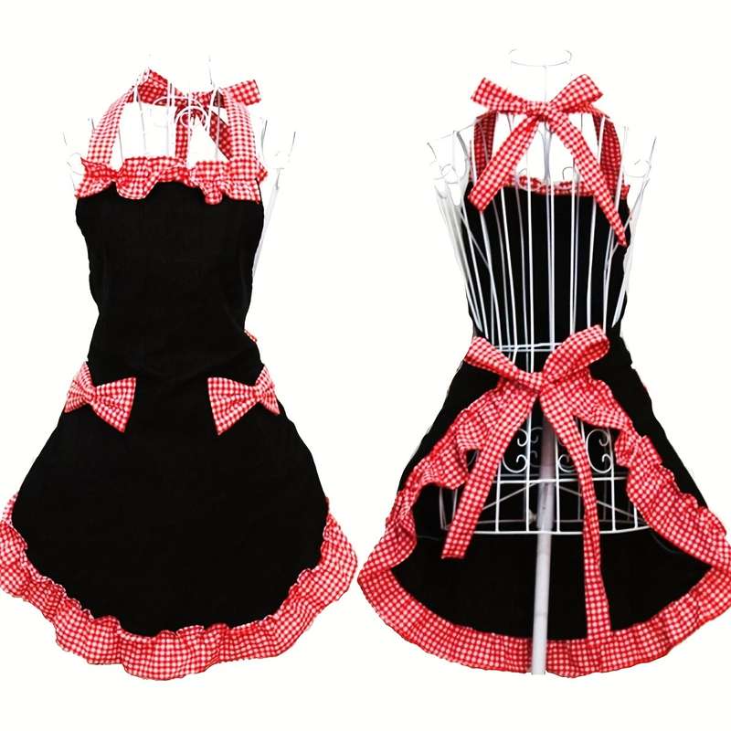 1pc Cute Bow Tie Apron Designed for Cooking Featuring Two Pockets for Small Items Suitable for Ac