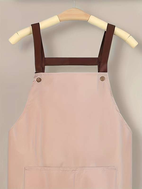 1pc Vintage Style Unisex Waterproof Oil-Proof Kitchen Apron with Wipe Pocket Solid Color PVC
