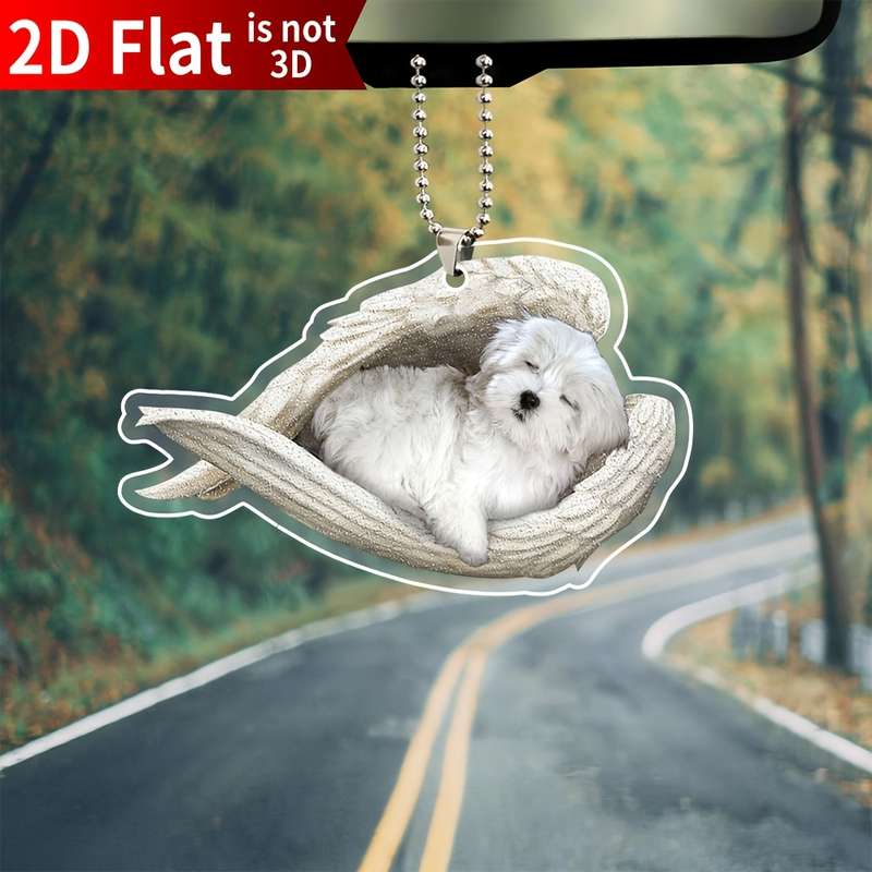1pc 2D Flat    Acrylic Maltese Sleeping Angel Memorial White Puppy Dog Animal Pet Cute C