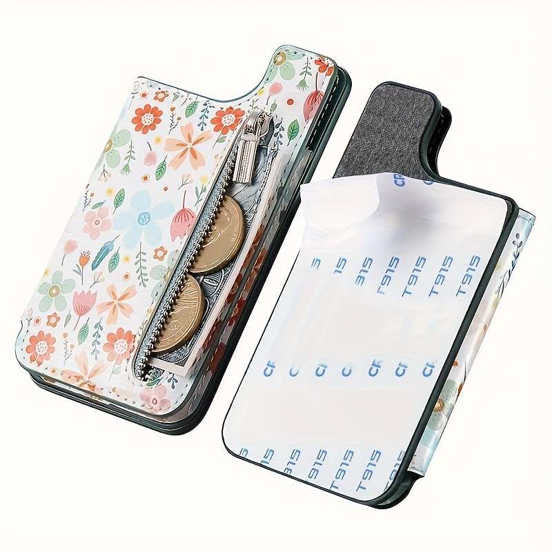 1pc Stylish Floral Mobile Phone Wallet with Zipper Coin Purse And Card Slots Your Basic Phone