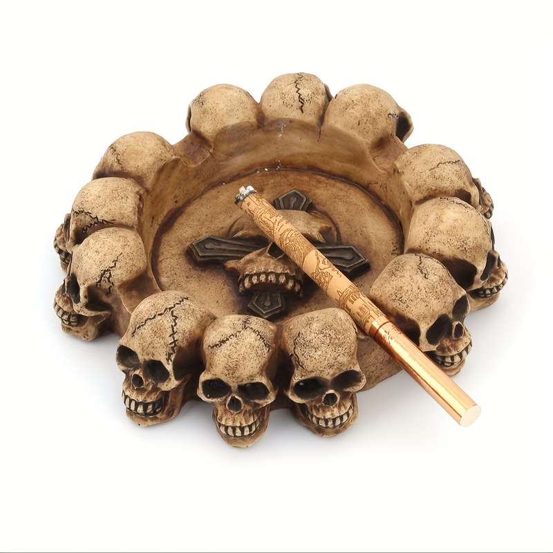1pc Eclectic Skull Ashtray Gothic Round Resin Ashtray with Cross Detail Decorative Skeleton Head