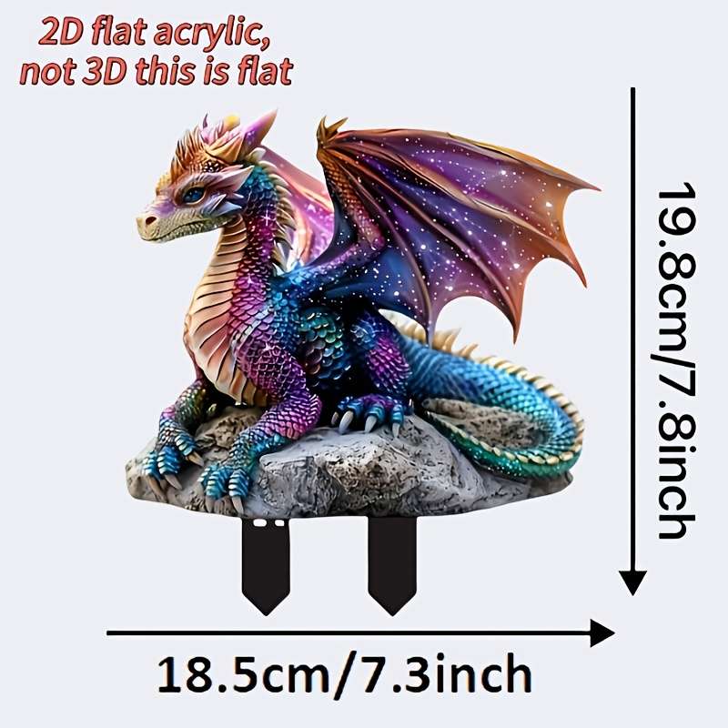 1pc 2D Flat   Diamond Dragon Figurine Garden Decor Ground Stake Acrylic Art Display Perfect G