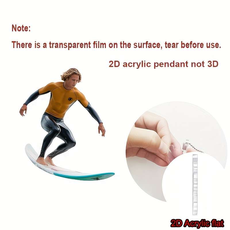 1pc 2D Flat  Vibrant Surfing Acrylic Pendant Ocean-Themed Car Mirror Charm Backpack Keychain De