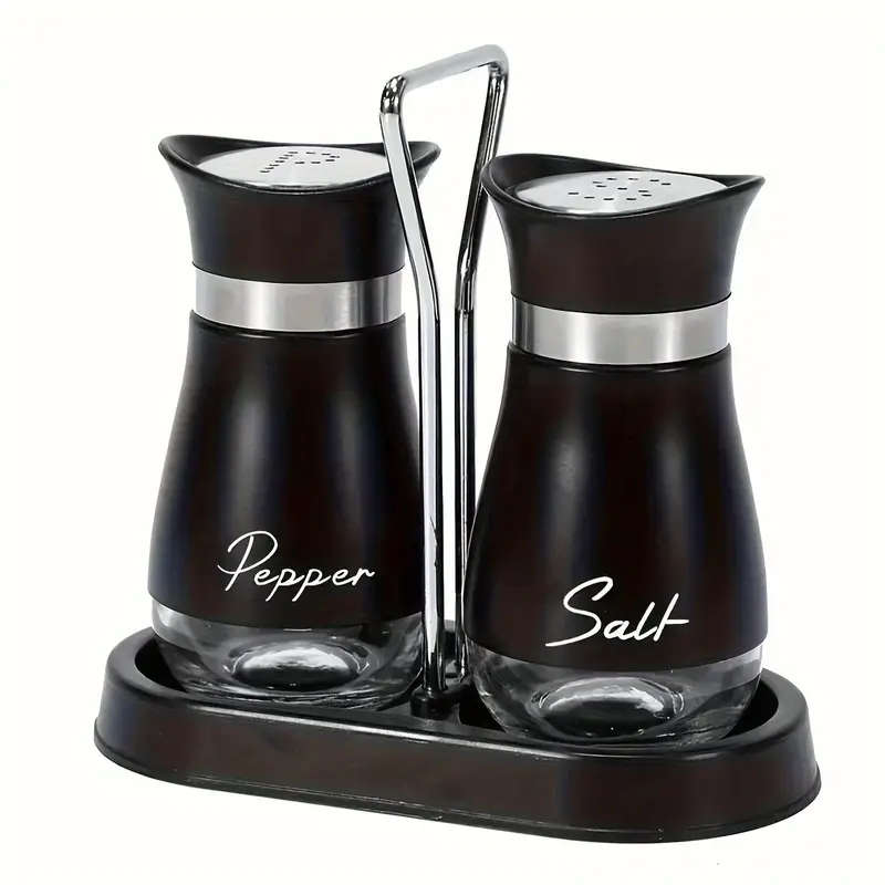 1Set Of Salt And Pepper Shakers With A Stand 1 Stand  2 Bottles Salt Shaker Stainless Steel Set Leat