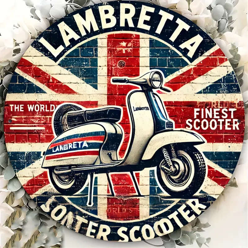 1pc Vintage British Lambretta Scooter Aluminum Plate Sign Classic Motorcycle Art for Outdoor Indoor