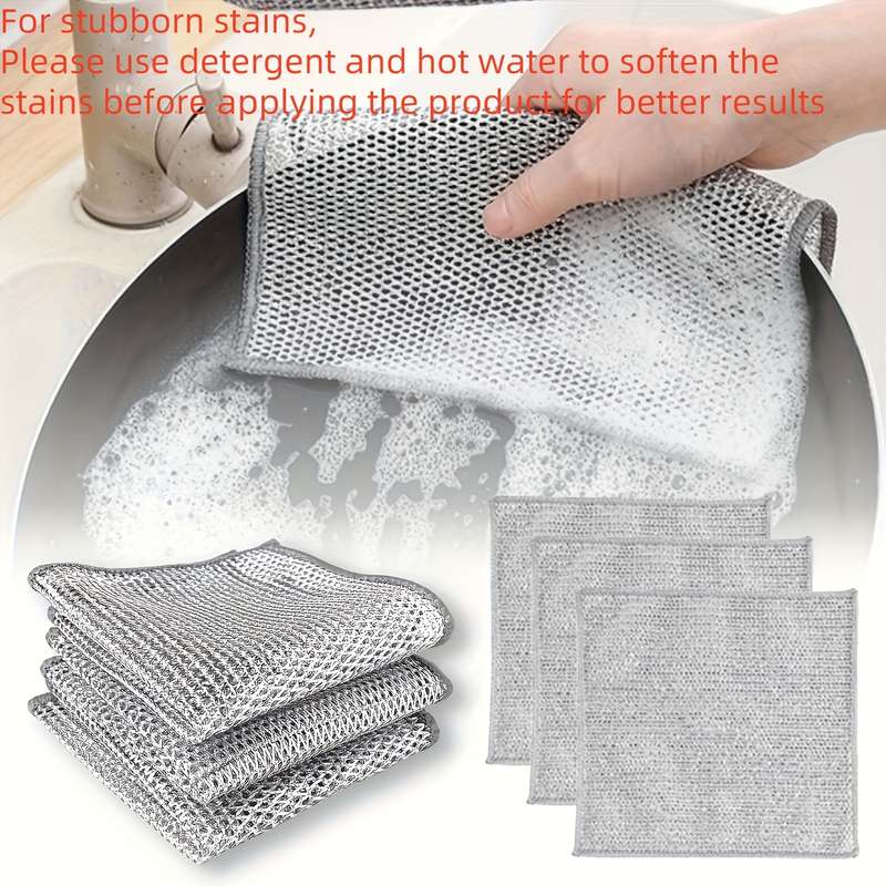 30-Pack Microfiber Steel Wire Scrubbing Pads Double-Sided Reusable Soap Saver Pads for Kitch