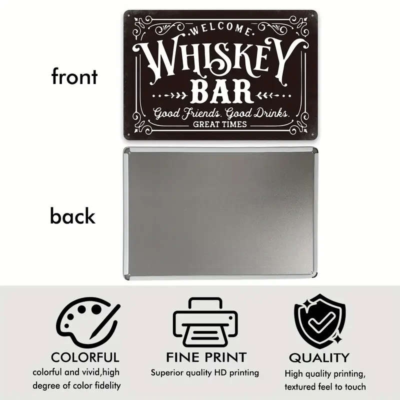 Whiskey Bar Vintage Metal Sign Waterproof and Weather Resistant Dad's Bar Wall Decor for Home Garden