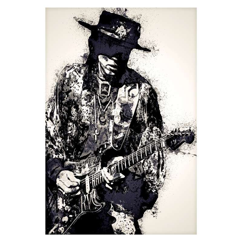 1pc Stevie Ray Vaughan Frameless Canvas Art Poster Dynamic Black and White Guitarist Design Idea