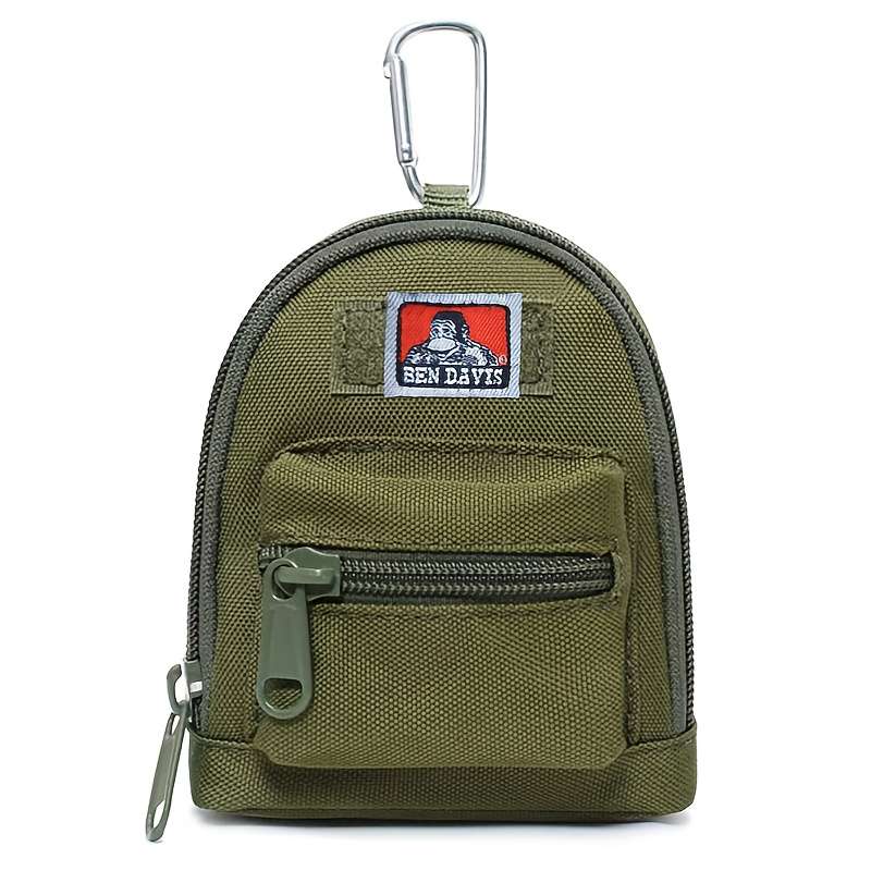 1pc Black Nylon Mini Backpack Key Bag Unisex Compact Wallet Earphone Pouch with Multiple Zipper