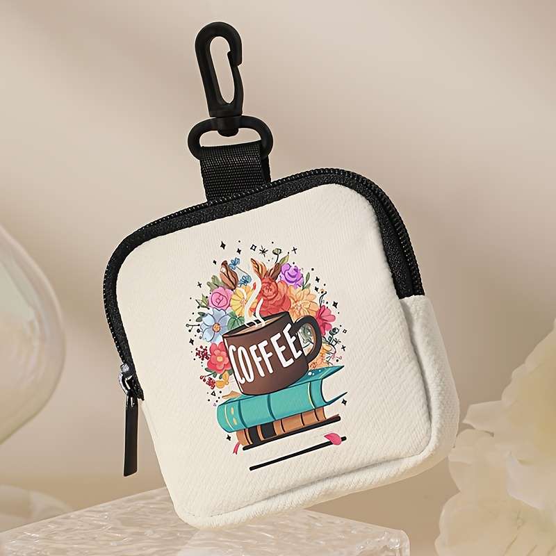 1pc Chic Coffee Book Floral Mini Organizer Pouch Multi-Functional Coin Key and Essentials Wal