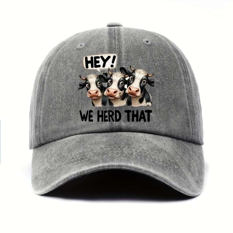 1pc Cotton Baseball Cap with Cute Cow Print Adjustable Unisex Hat Hand Washable Lightweight An
