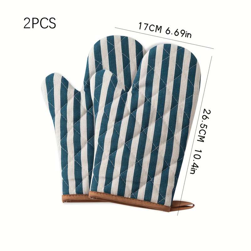 2pcs Heat-Resistant Kitchen Oven Mitts Thickened Polyester withLinen-Like Texture Red Wh
