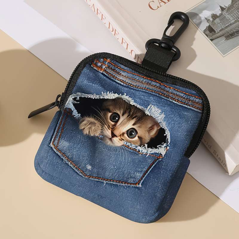 1pc Pack of 1 Pocket Change Wallet with Kitten Pattern Print with Buckle and Zipper Pockets Mult