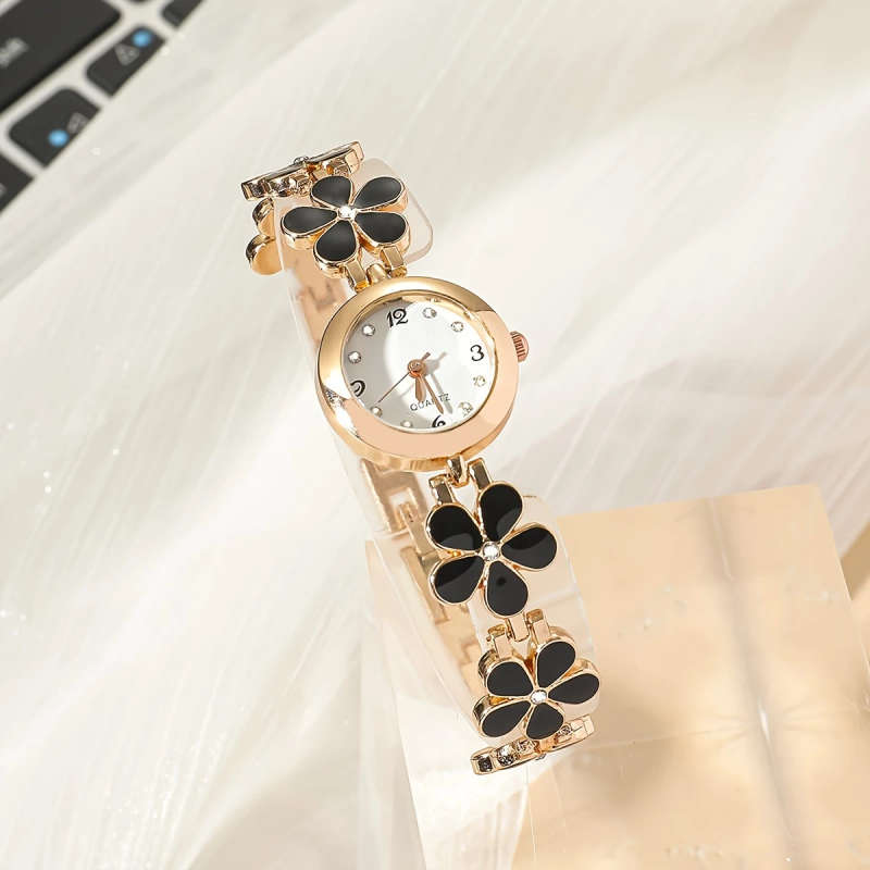 1pc Elegant Women's Quartz Watch with Rhinestone Accents Cute Plum Blossom Design Zinc Alloy Band