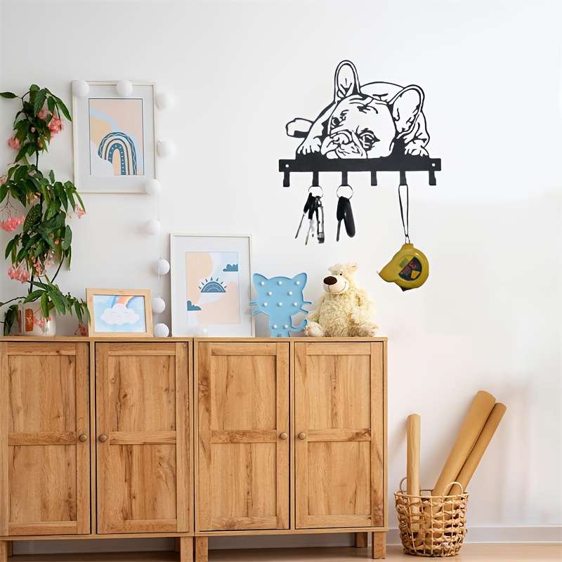 French Bulldog Metal Wall Hook 1-Pack Decorative Key Holder Artistic Puppy Design Coat Hat Rack M