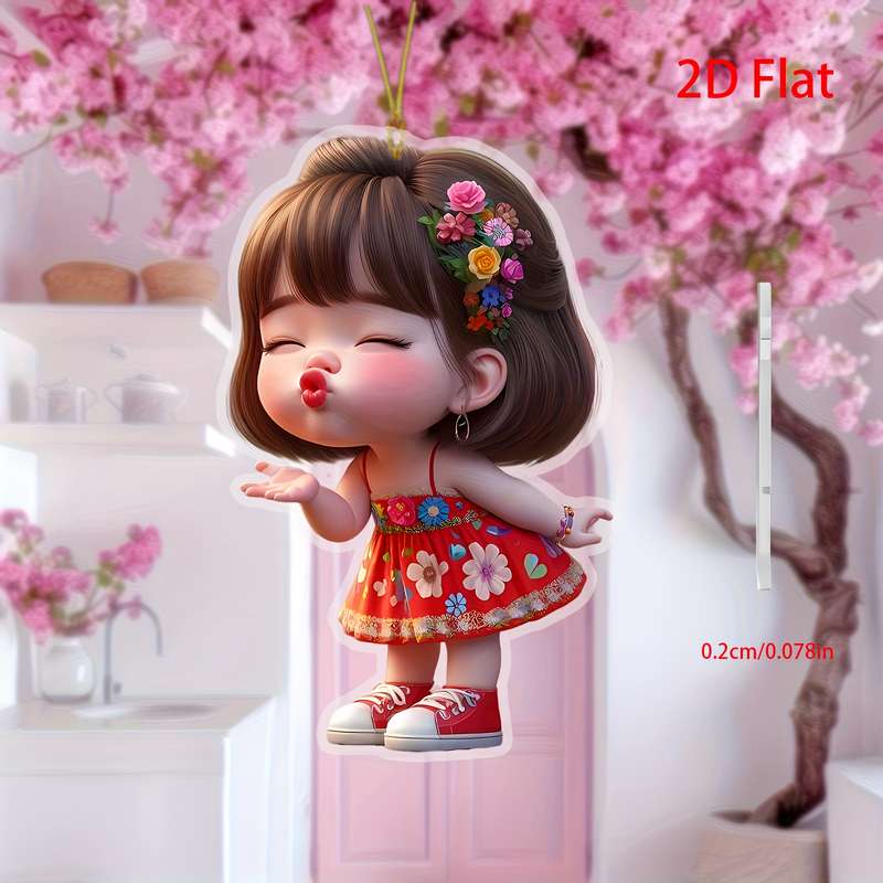 1pc 2D Flat  printing Charming Angel Acrylic Pendant Versatile Hanging Decor for Car Christmas
