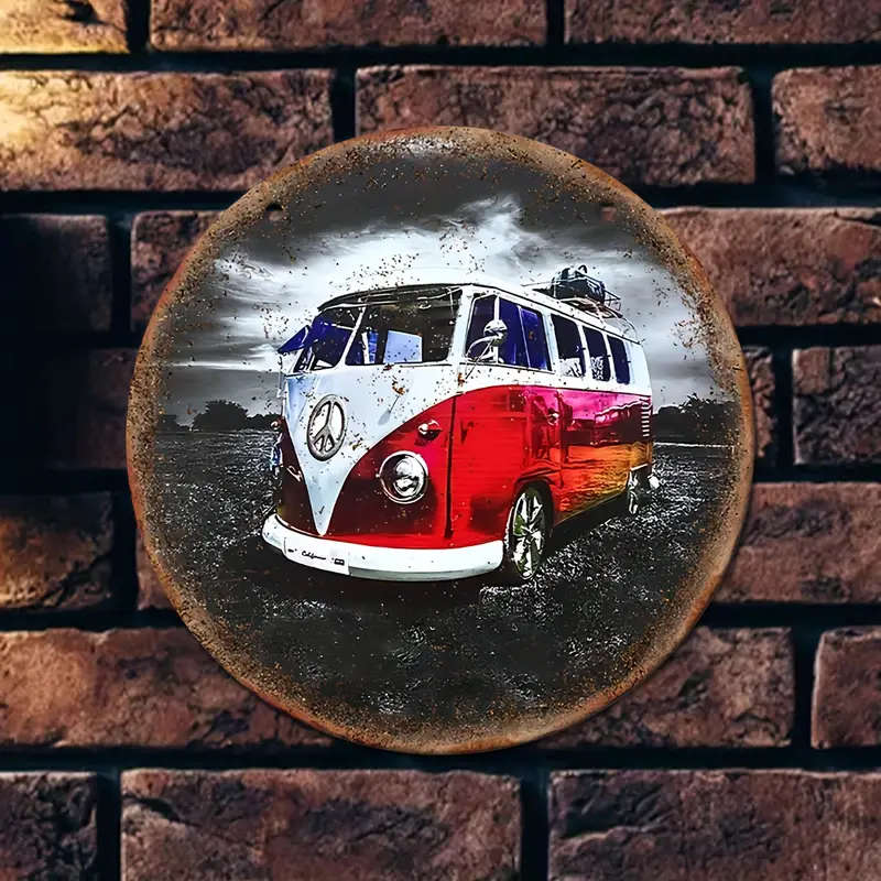 1pc Vintage Camper Van Aluminum Sign 20.32x20.32cm Waterproof Multipurpose Metal Wall Hanging for Ma