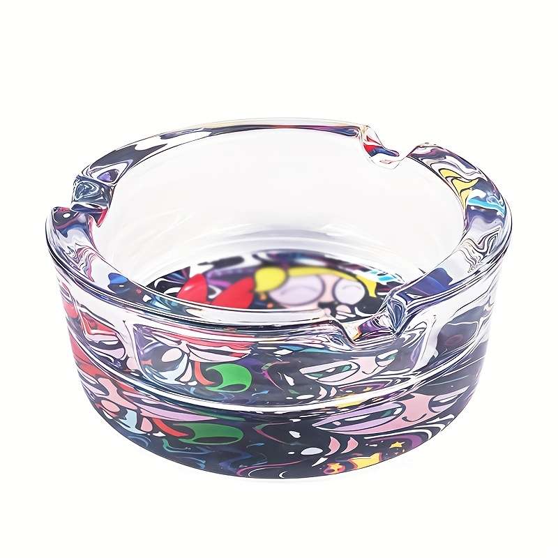 1pc 3 Girls Pattern Glass Ashtray 85mm Round Creative Design Non-Electric Glass Material Round
