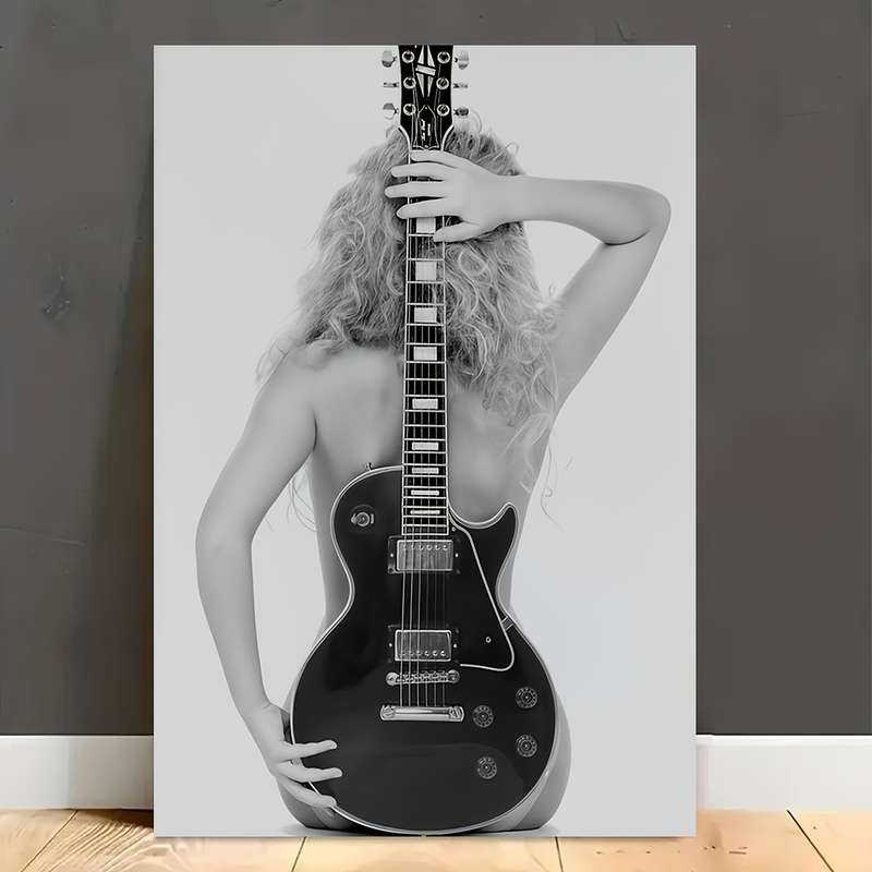 1pc Vintage Gibson Guitar Canvas Art Print Frameless 30.48x45.72 cm Poster Black White Music-I