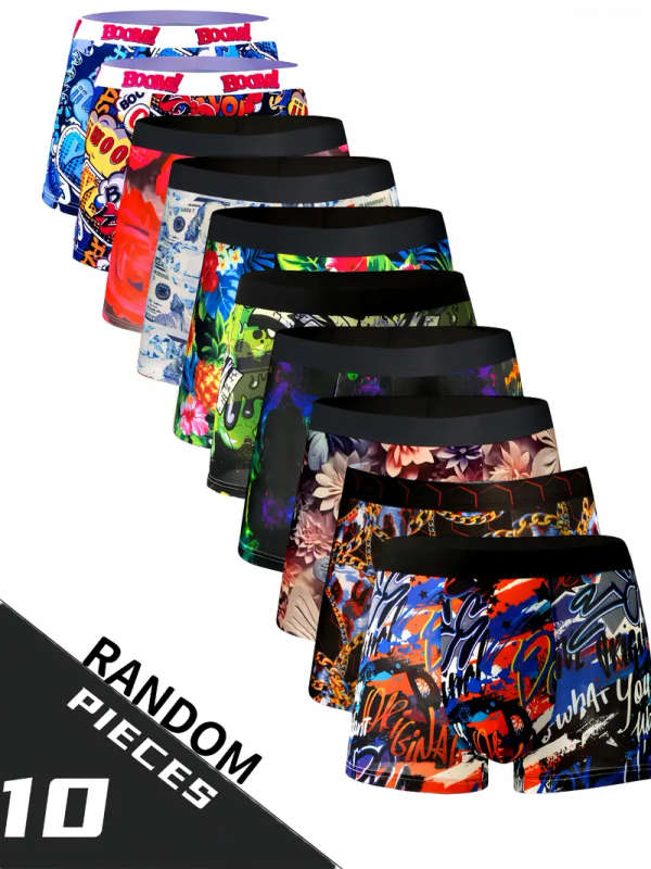 10pcs Men's Ice Silky Boxer Briefs Size XXL Breathable Stretchy Sports Casual Underwear with Random