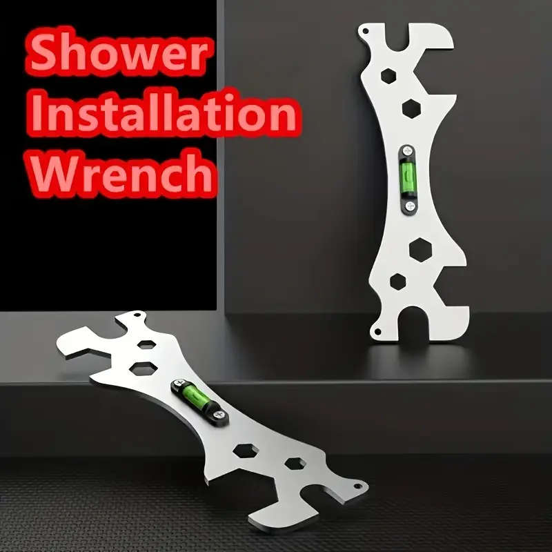 1pc Stainless Steel Shower Installation Wrench with Hexagonal Level Curved Foot Ruler Adjustable Rus