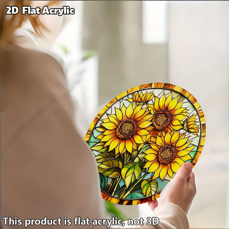 1pc 2D Flat   Sunflower Light Catcher20.32x20.32 cm round acrylic home window wall hang