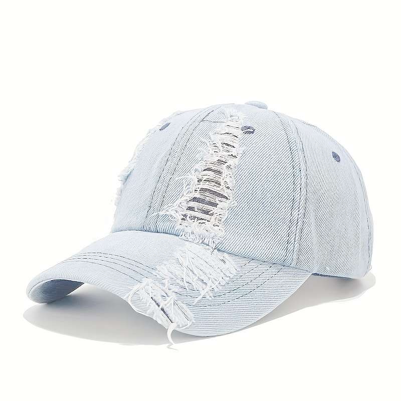 1pc Stylish Distressed Denim Baseball Cap for Men Women Adjustable Vintage Washed Ripped De
