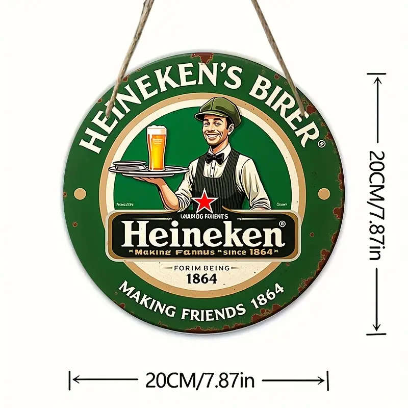 1pc Vintage Beer Wall Art Sign 20.32 cm Round Artificial Wood Plaque with Lanyard Classic American S