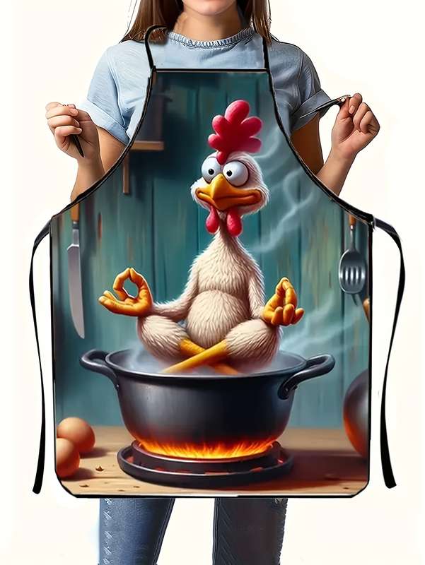 1pc Cartoon Chicken Apron for Men Women 100% Polyester Non-Stretch Woven Fabric Regular Fi