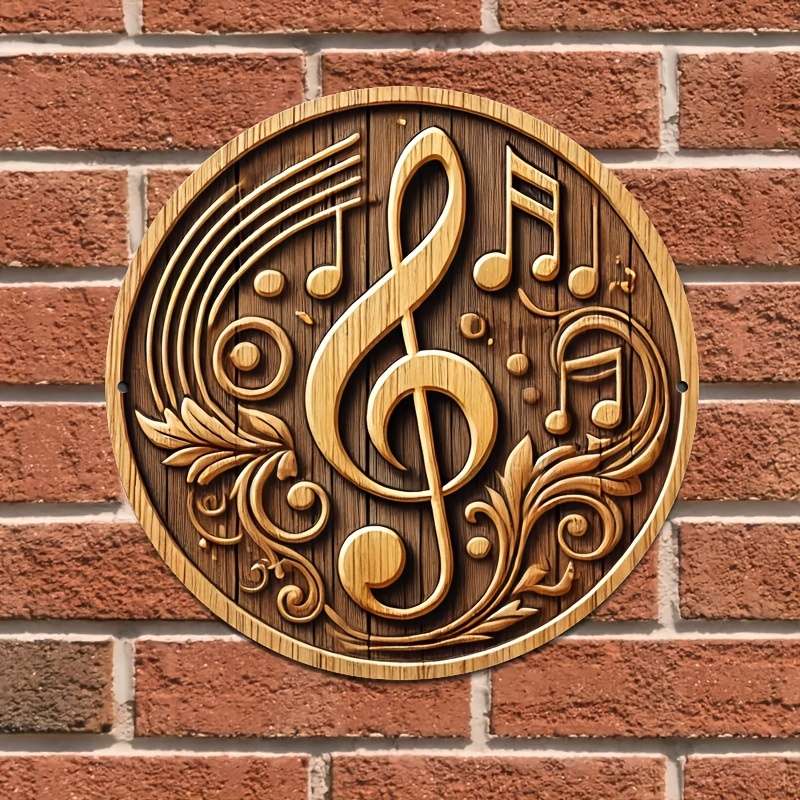1pc Vintage Music Note Wooden Wall Art 20.32x20.32 cm Carved Musical Symbols Decorative Plaque fo