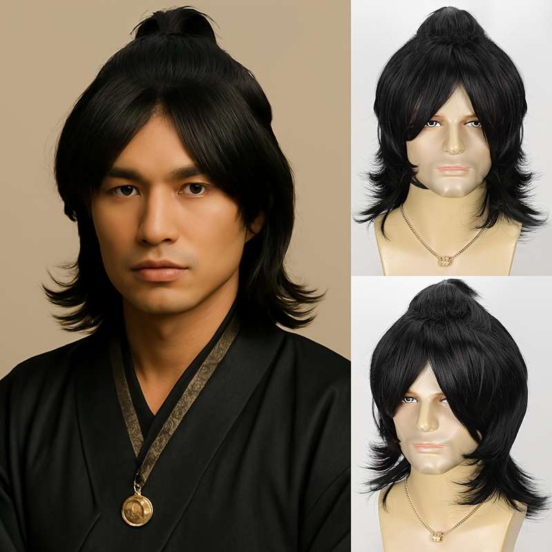 1Pc Black 35.56cm Fashion Design Wig