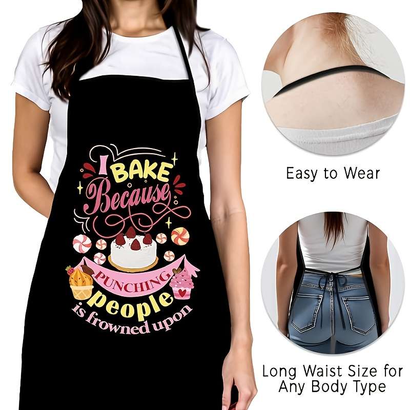 1pc Adjustable Polyester Apron for Women Men "I Bake Because Punching People Is Frowned Upo