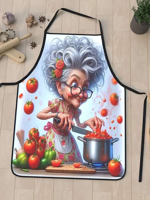 1pc Grandma Tomato Cooking Apron Soft Polyester Chef Apron with Adjustable Ties 59.69x80.01