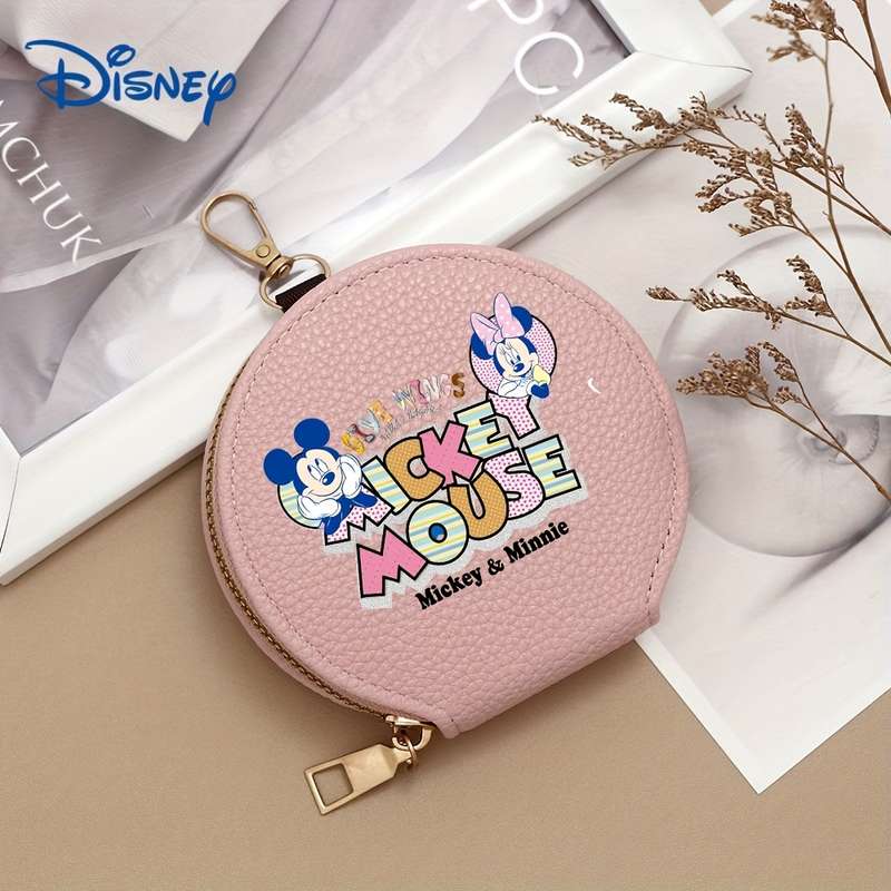 1pc Disney Mickey Minnie Mouse Mini Coin Purse Multi-Color Round Wallet with Keychain Secure