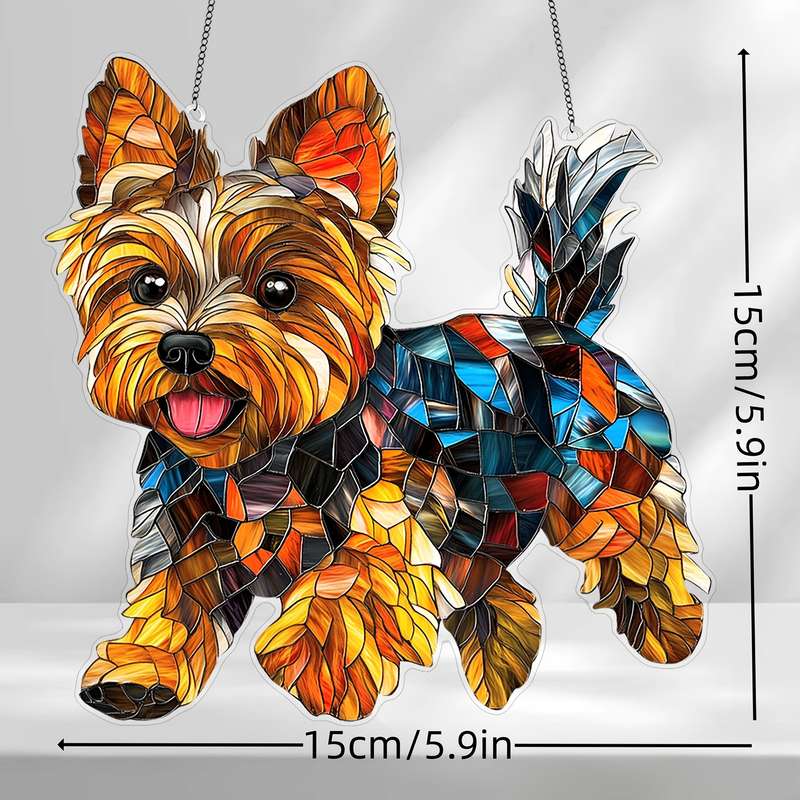 1pc 2D Flat  Printing 8" x 8" Acrylic Dog Ornament Colorful Yorkie Design Durable Wall Art for Wi