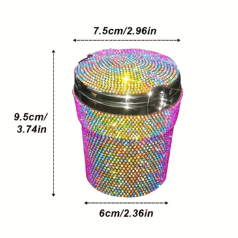 1pc JUNLAICHUANG Car Ashtray with Rhinestone Embellishments ABS Material Uncharged No Battery Re