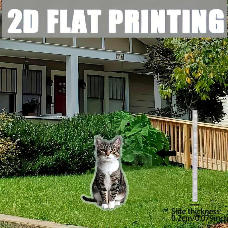 1pc 2D Flat   Charming Acrylic Cat Garden Sign  Printing Weatherproof Windproof Ea
