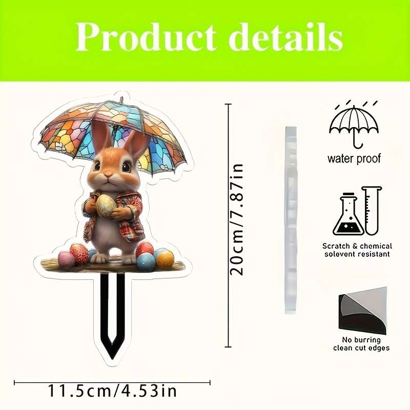 1pc 2D Flat    Pack of Art Revival Style Rabbit and Easter Egg Acrylic Garden Stakes Gr