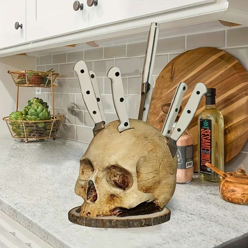 1pc Skull Knife Holder for Kitchen Storage Skull Knife Holder Kitchen Decorations Horror Ki