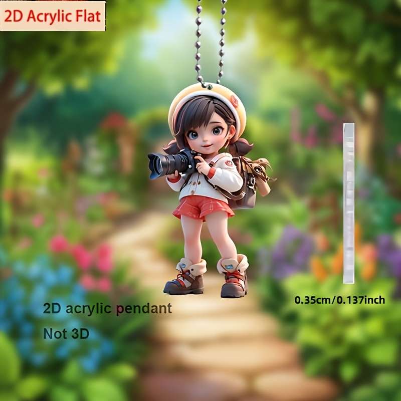 1pc 2D Flat    Acrylic Camera Girl Pendant Vibrant Photography-Themed Keychain with Cute Girl